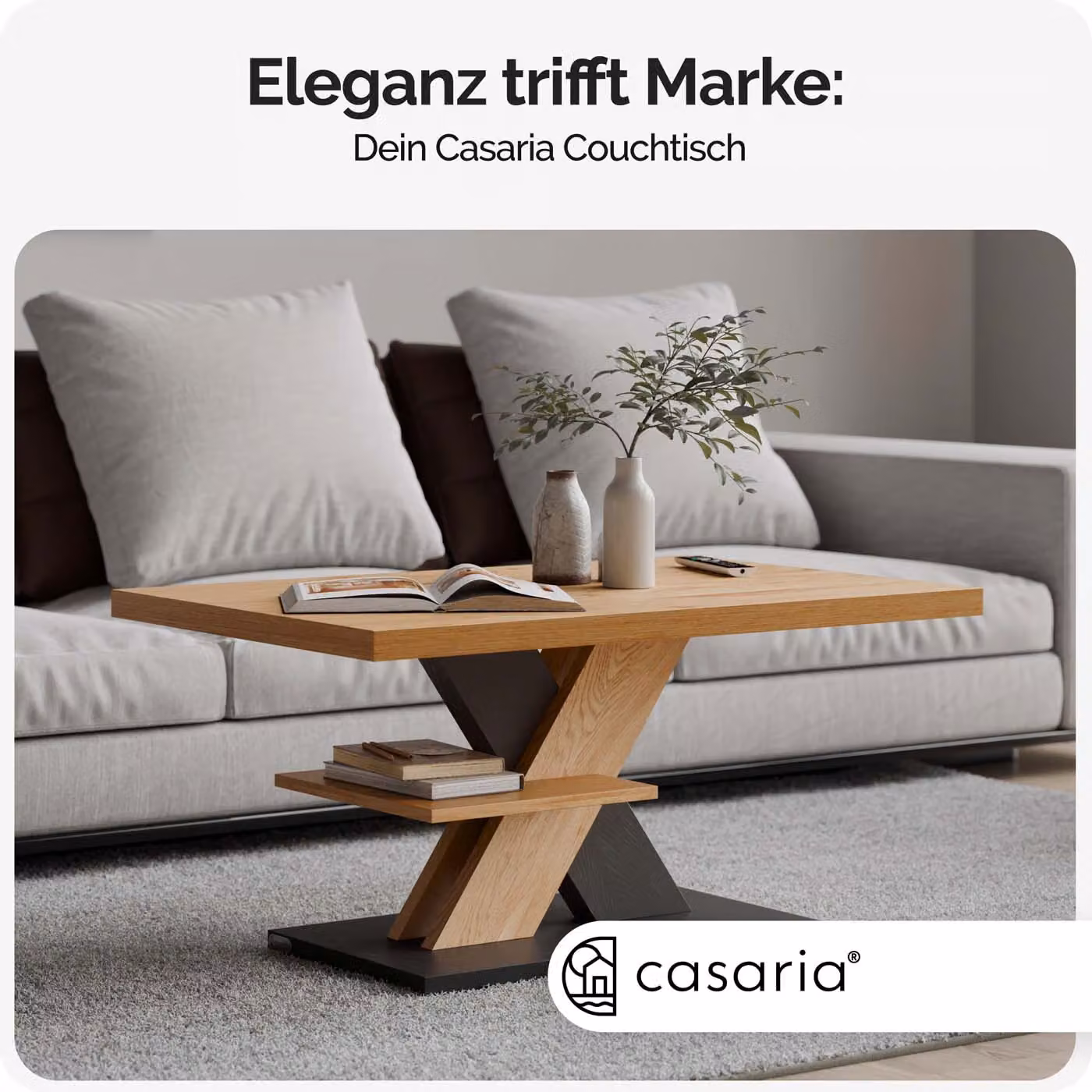 Tavolino Detroit CASARIA moderno in legno e MDF laminato, marrone e grigio, L: 90 cm, P: 60 cm, H: 45 cm – 3