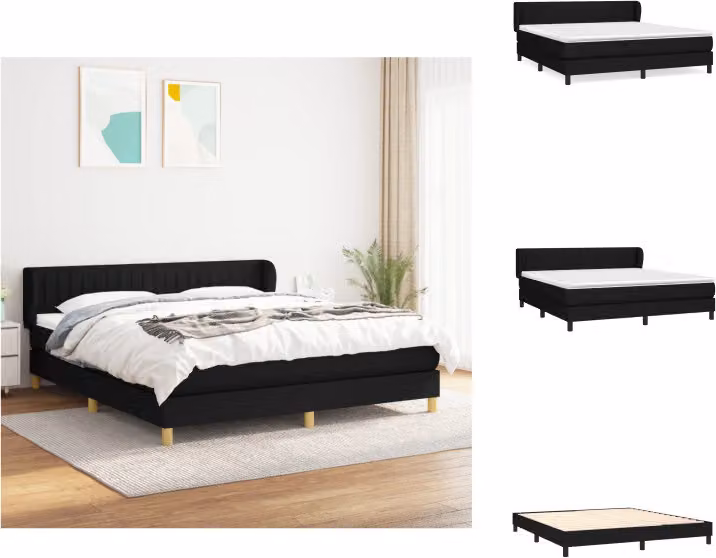 vidaXL Letto a molle con materasso nero 160x200 cm in tessuto - Letti e strutture letto