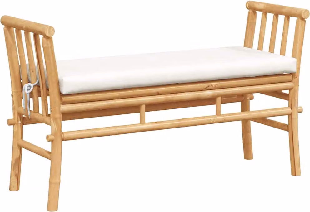 Panchina da giardino con cuscino Marrone 110 x 38 x 65cm Bambù