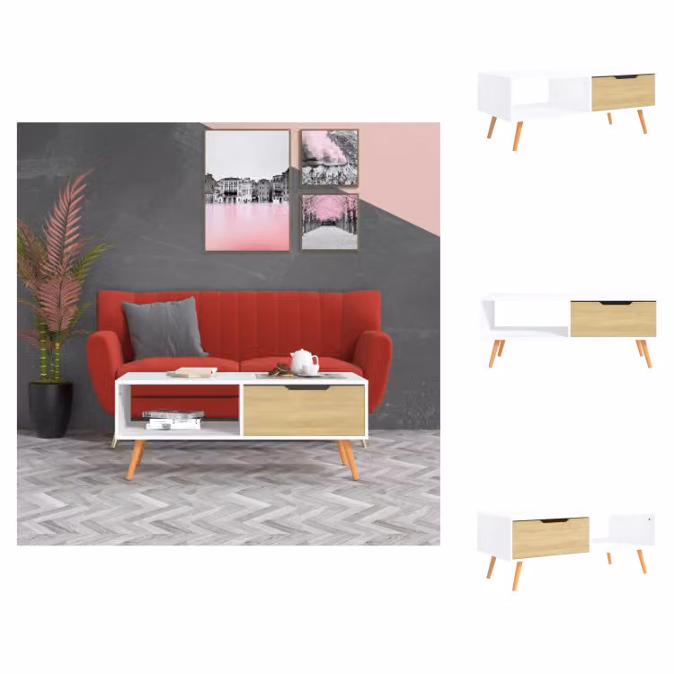 vidaXL Tavolino bianco e rovere Sonoma 100x49,5x43 cm in legno - Tavolini da caffè
