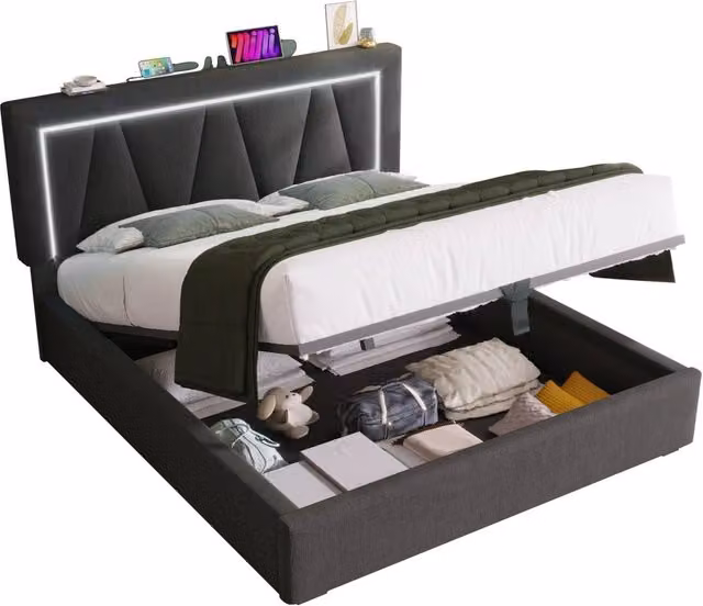 Letto 140x200 cm in tessuto beige con testiera e materasso incluso， senza materasso