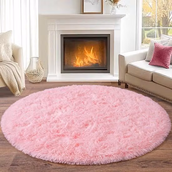 Tappeto Rotondo per Pavimento 200 cm, Tappeto Shaggy Alto Poli in Rosso soffice, Tappeto Alto Poli Moderno con Piuma per Soggiorno Tappeto per Pavimento Antiscivolo per Soggiorno Camera da Bambini Camera da Letto