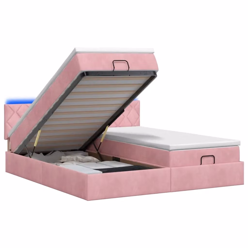 Letto Ottomano con Materasso vidaXL in Velluto Rosa e Bianco con Illuminazione LED e Porte USB L/P/H: 200 x 200 x 88 cm – 2