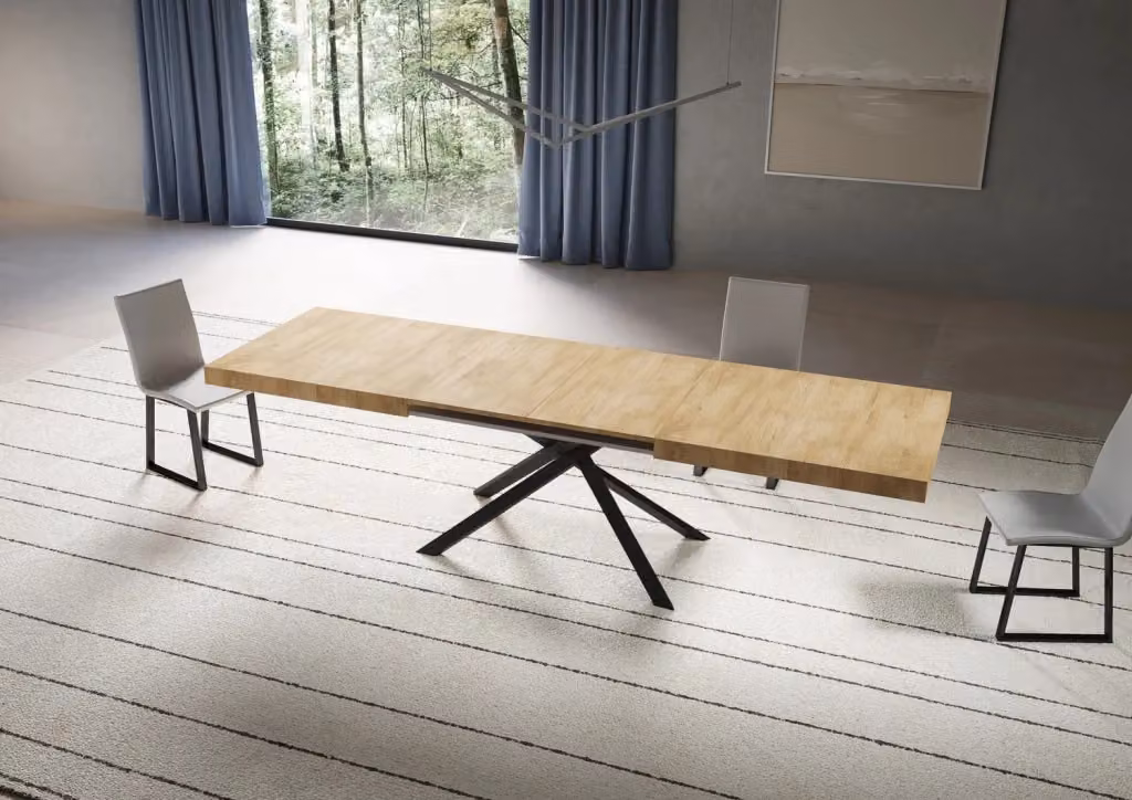 Tavolo allungabile Niketis moderno in finitura quercia natura con gambe antracite L/P/H: 90 x 180/440 cm – 2