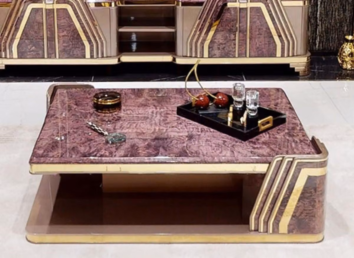 Casa Padrino tavolino art déco viola / grigio / oro - Tavolo da salotto con piano in marmo - Mobili da salotto art déco