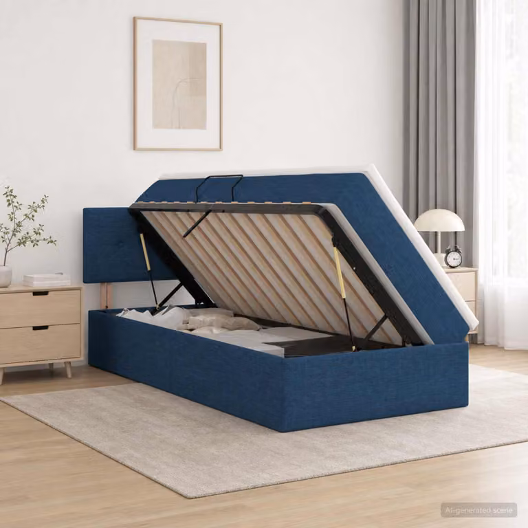 Letto con contenitore e materasso ibrido vidaXL in velluto blu, L/P/H: 90 x 200 cm