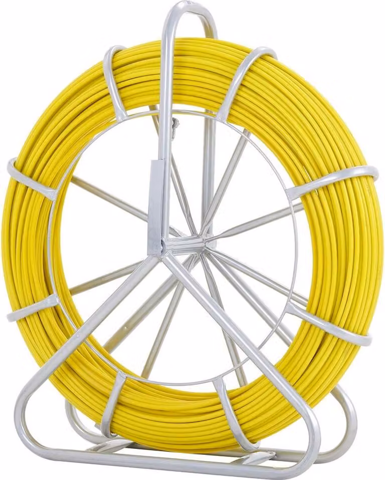 Nastro per pesci in fibra di vetro, 425 piedi, 1/4 di pollice, tirante per condotti, tirante per cavi con supporto per bobina in acciaio, 3 teste di trazione, strumenti di pesca per pareti e condotti elettrici, non conduttivo