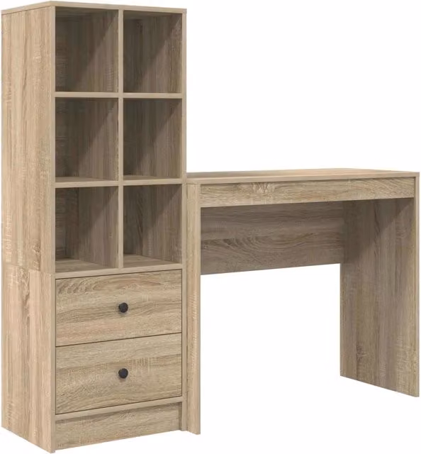 Scrivania | Tavolo da Ufficio con cassetto con lo scaffale 2 pz Rovere Sonoma