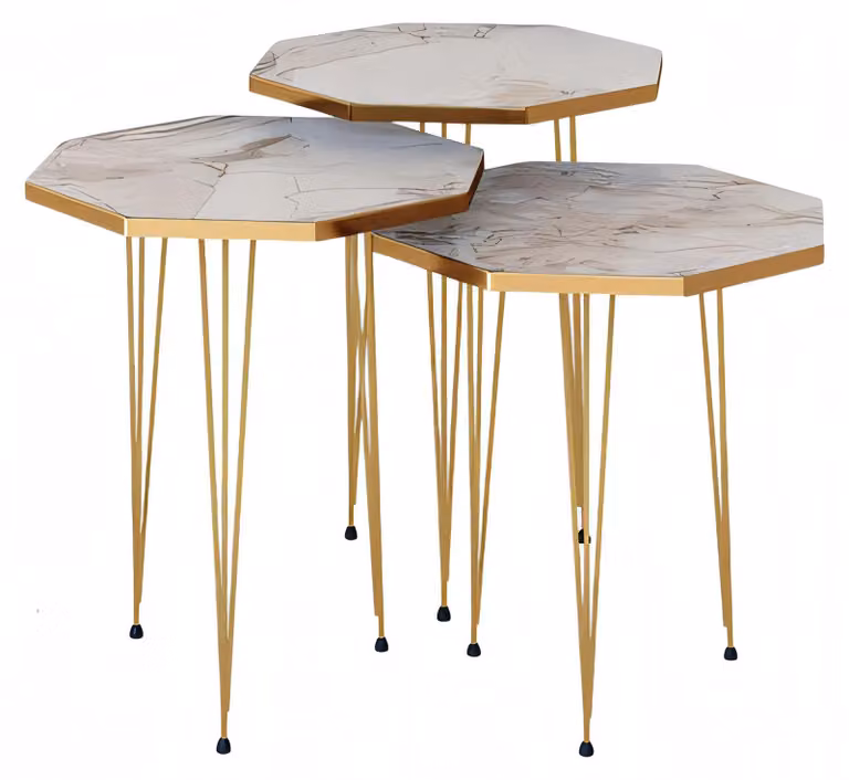 Elegantes beige Couchtisch-Set aus Holz und Edelstahl