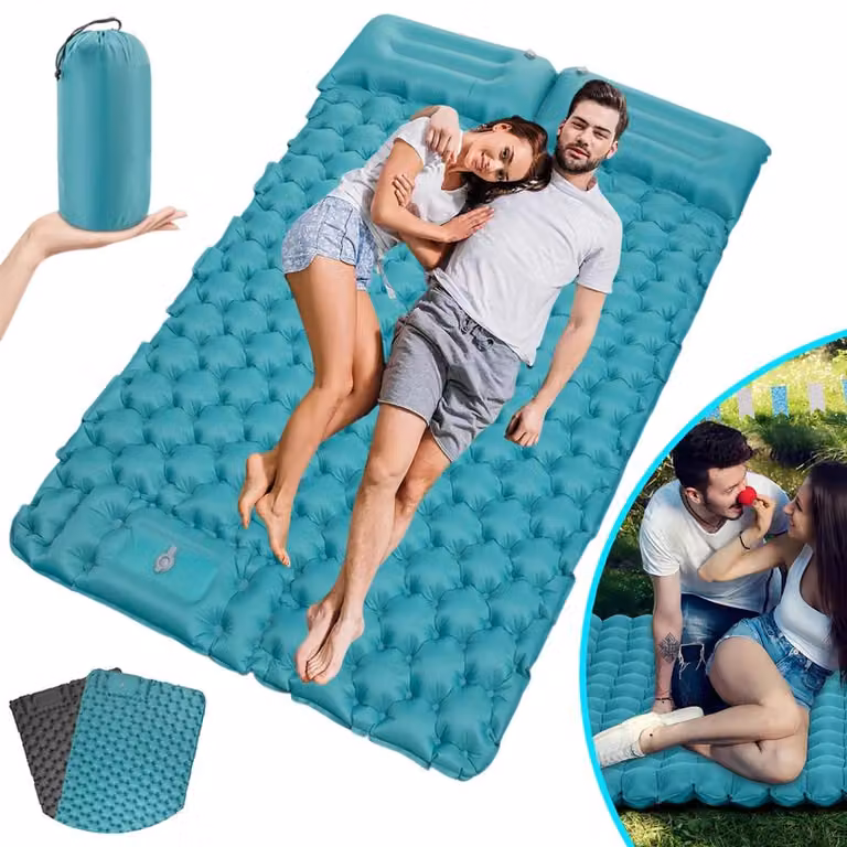 Materassino gonfiabile matrimoniale - Autogonfiante - Per 2 persone - Con cuscini - Realizzato in TPU-nylon - Ideale per campeggio, escursioni e viaggi