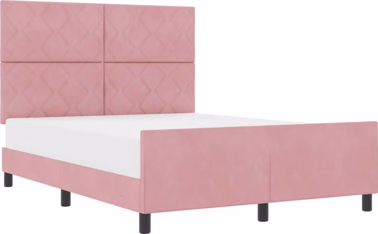 Letto a molle con testiera rosa 140 x 200 cm in velluto