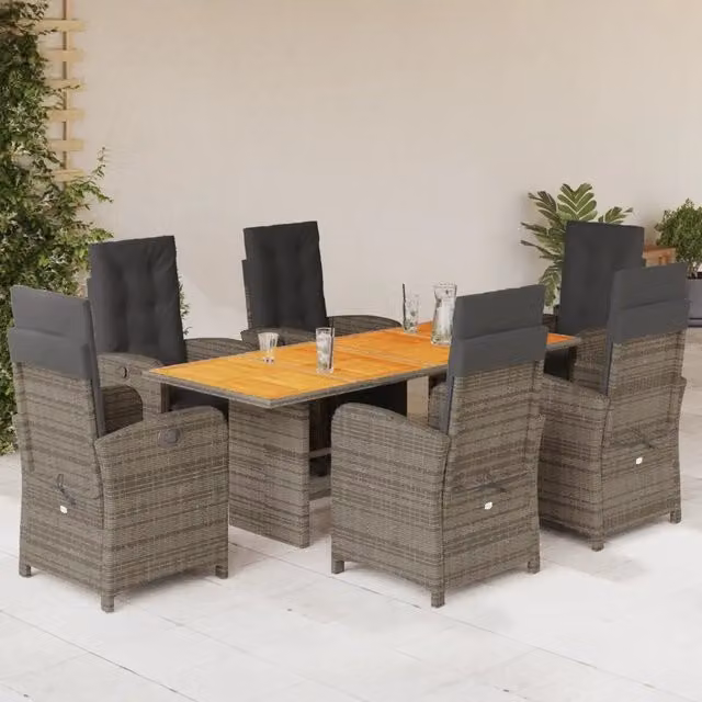 Set da pranzo da giardino vidaXL in polyrattan e legno di acacia grigio, 7 pezzi – 1