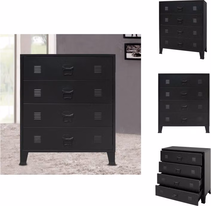 vidaXL Cassettiera in metallo stile industriale 78 x 40 x 93 cm nero - Cassettiere