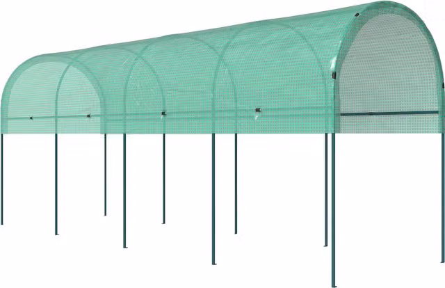Serra Outsunny resistente all'inverno con tetto ad arco e telo in PVC, Verde, L 400 x P 120 x H 170 cm
