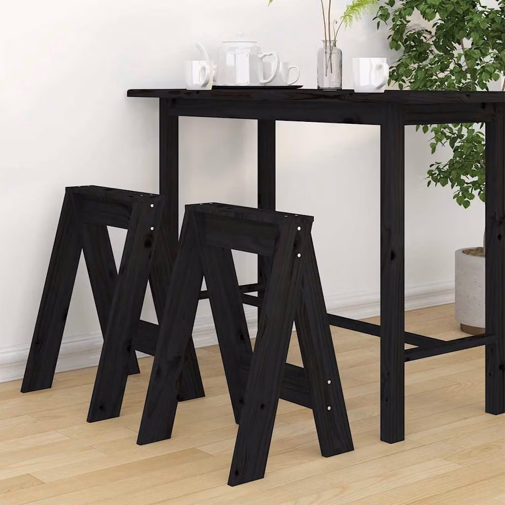 Set di 2 sgabelli vidaXL in legno massello di pino, colore nero, L/P/H: 40 x 40 x 60 cm
