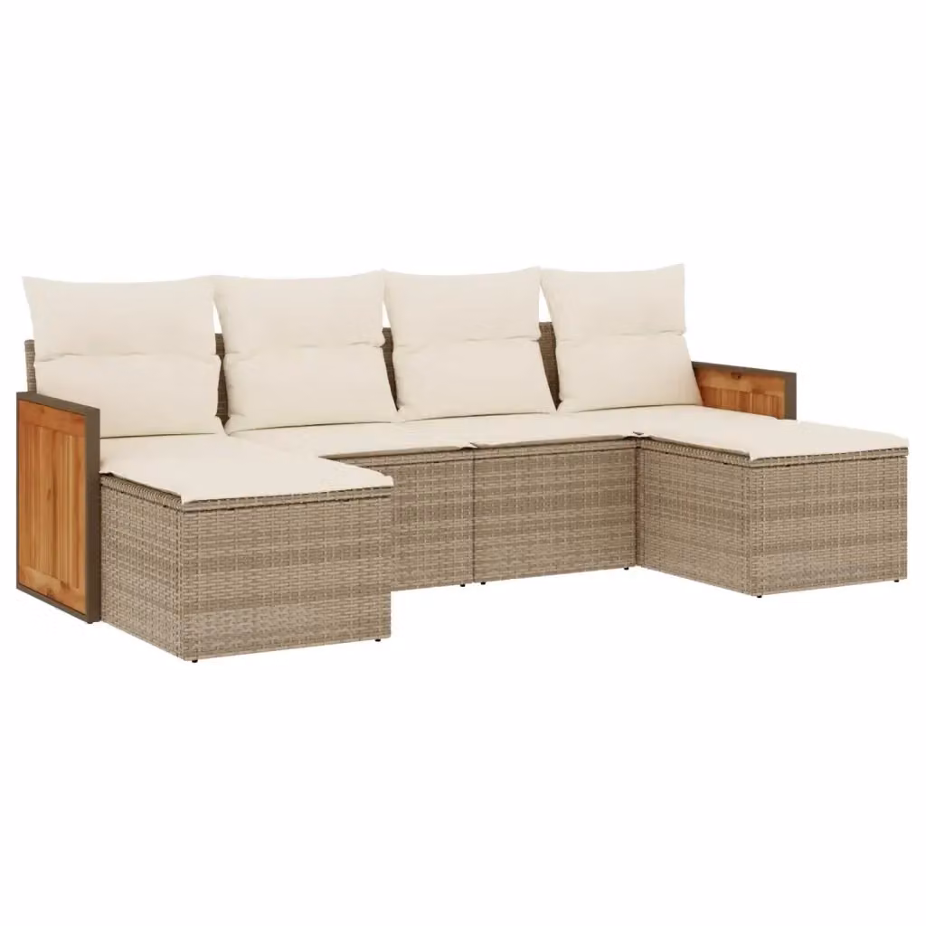 Set Divano da Giardino vidaXL 6 pz in Polyrattan Beige con Cuscini e Struttura in Metallo – 2