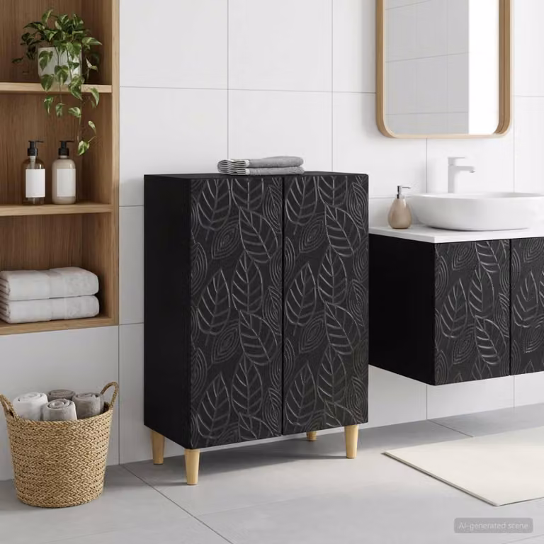 Mobiletto da bagno moderno vidaXL DELFT nero con ante a cerniera e ripiani interni L/P/H: 59,5 x 31 x 80 cm