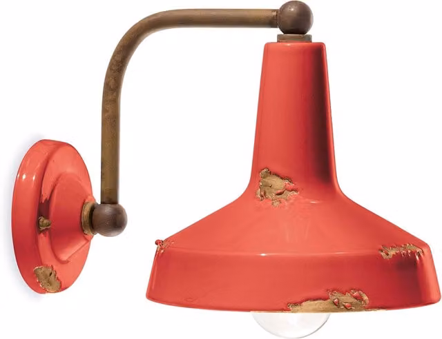 Applique Vintage Ceramica Rossa Curva 1 Luce E27