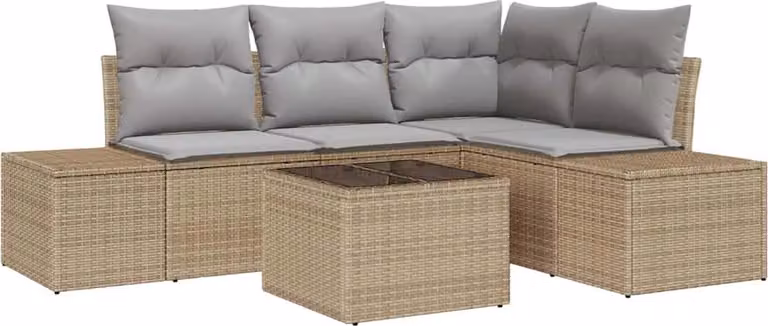 Set Divano da Giardino 5 pcs Beige polyrattan