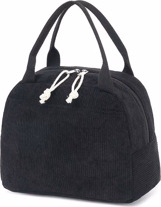 Borsa termica imbottita, riutilizzabile, isolante, grande, per il lavoro, i picnic, i viaggi, nera