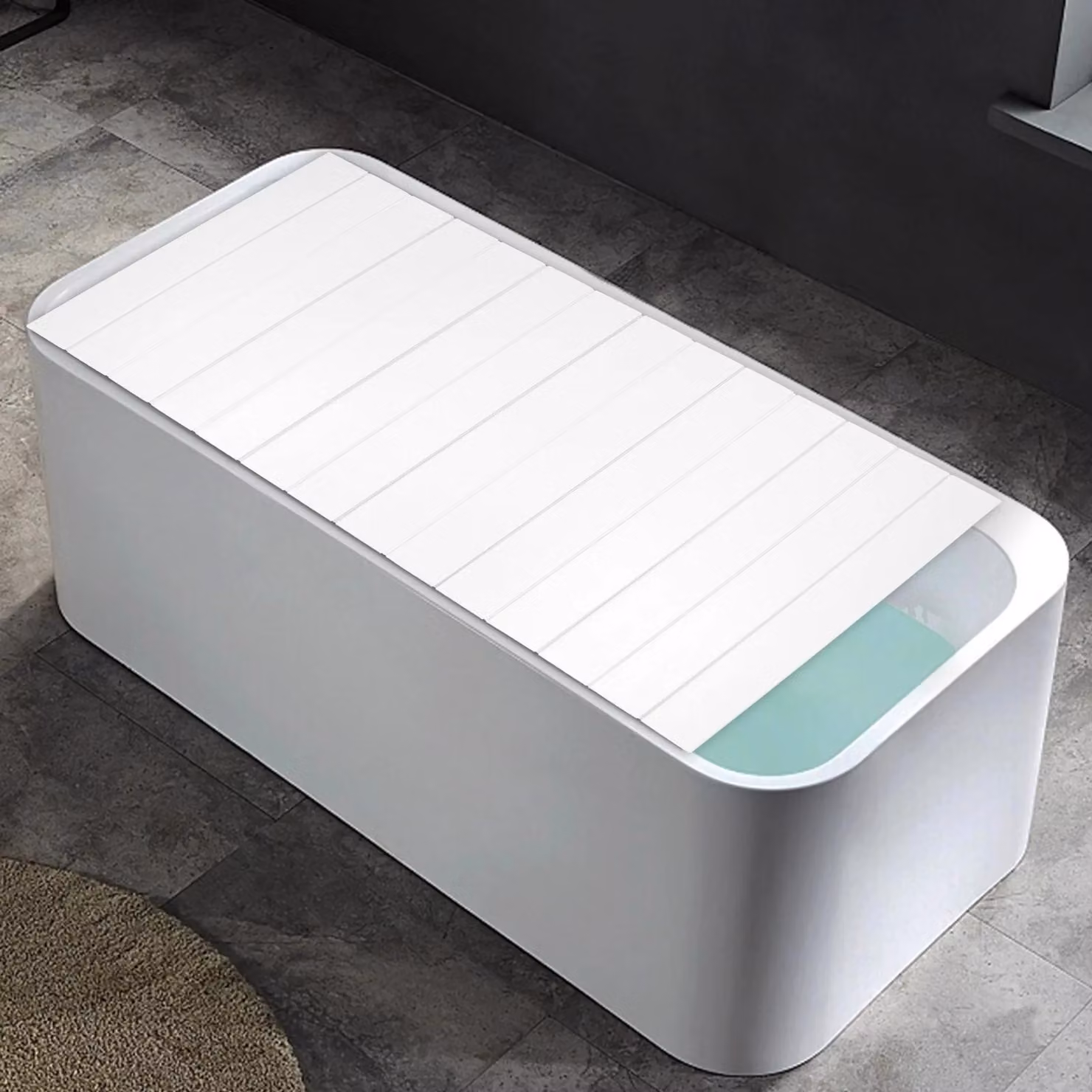 Copertura per vasca da bagno - Coperchio pieghevole - Dimensioni 150×70 cm - Materiale PVC - Spessore 0,65 cm - Bianco