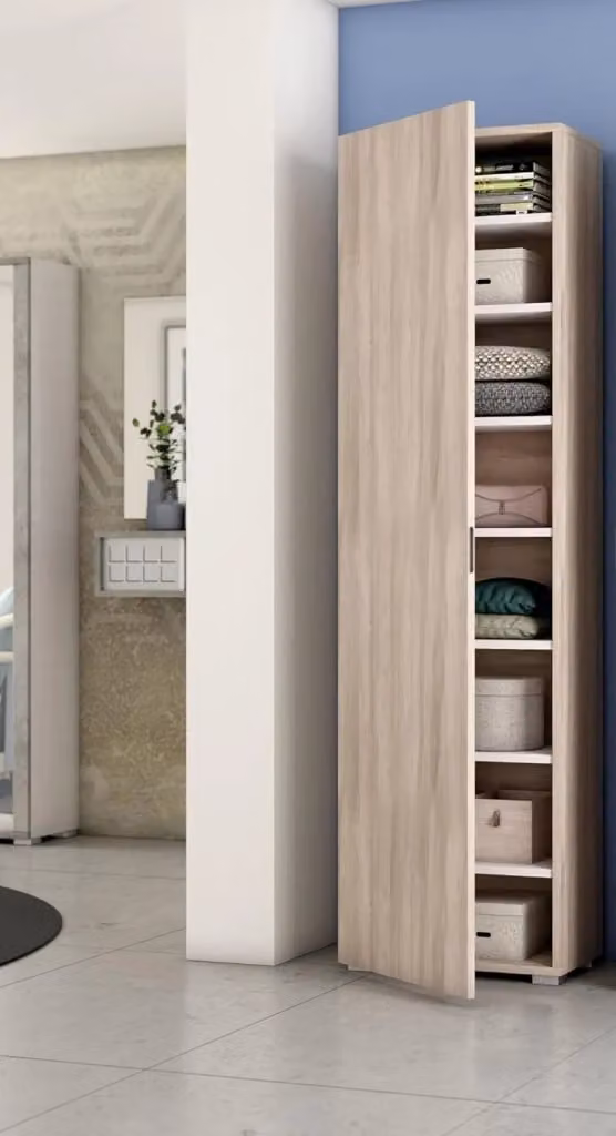 Mobile Multiuso Moderno Terraneo con Ante e Ripiani Interni, Colore Bianco e Beige, L/P/H: 50 x 30 x 182 cm – 2
