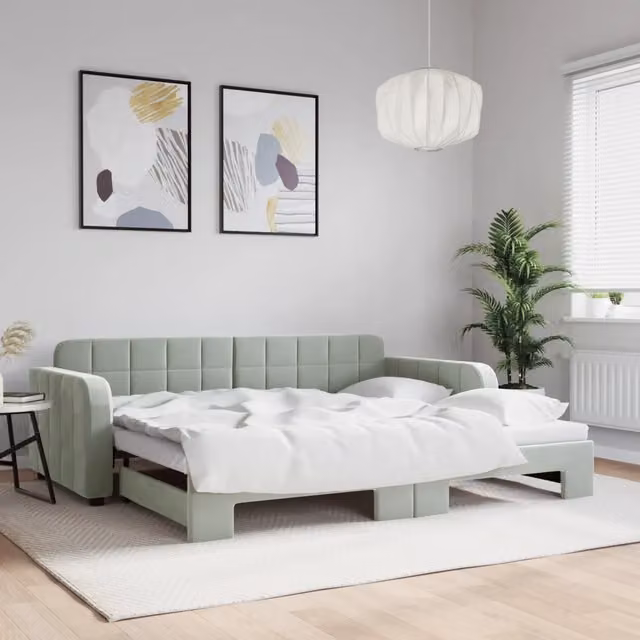 Divano Letto con Letto Estraibile-Sofa Letto-Daybed Grigio Chiaro 90x200 Velluto 206777