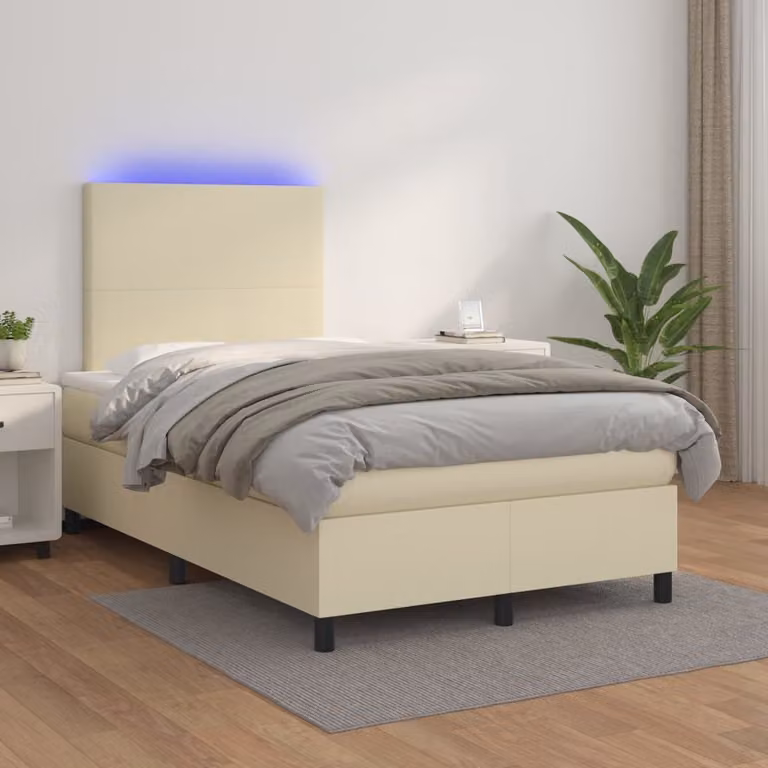 Maison Exclusive - Letto boxspring con materasso e illuminazione a LED color crema, 120x200 cm, in ecopelle