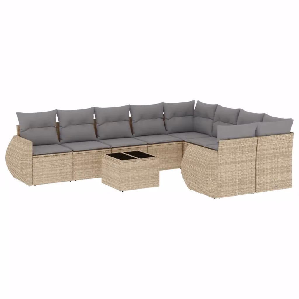 Set Divano da Giardino Moderno VIDAXL in Polyrattan con Cuscini Beige, 10 Pezzi – 2