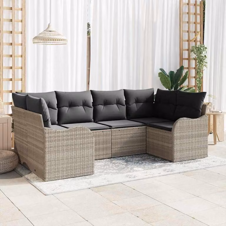 Maison Exclusive - Set Divano da Giardino 6 pcs Grigio chiaro Poly Rattan