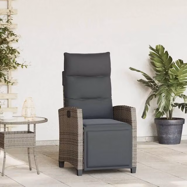 Set di sedie reclinabili da giardino con tavolino vidaXL in rattan e metallo, colore grigio