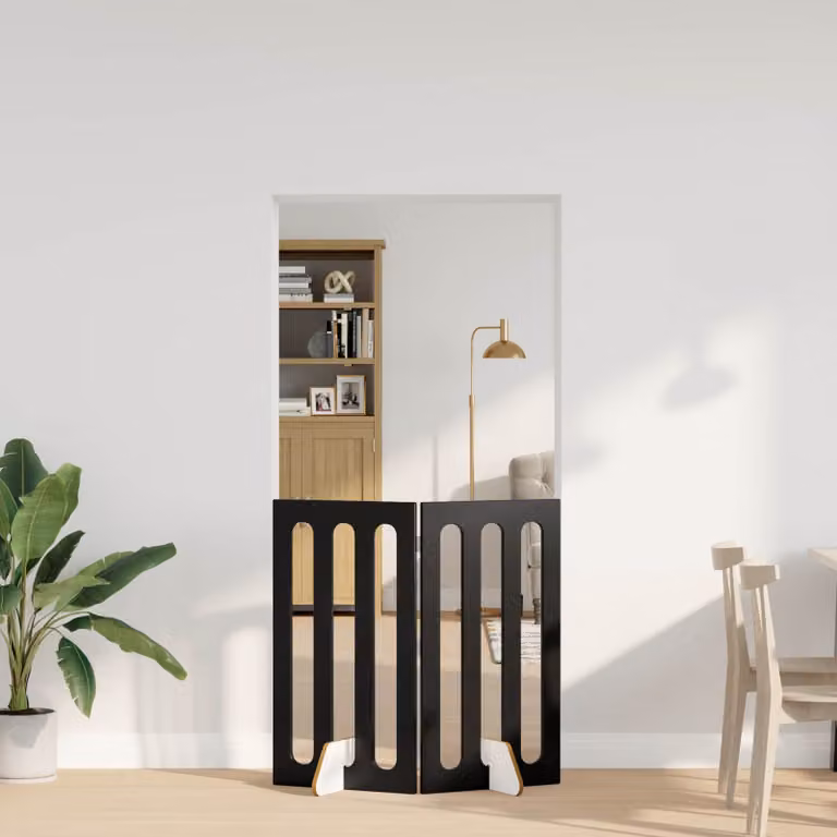 vidaXL Recinto pieghevole per cani in legno e MDF, set da 2 pezzi, colore nero
