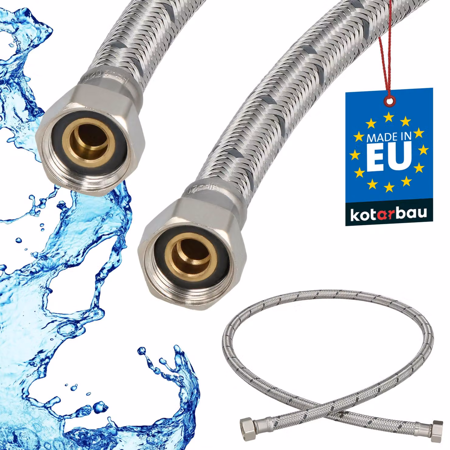 KOTARBAU® Tubo Flessibile per Rubinetto 3/8" x 3/8" Rivestito in Acciaio Inox 100 cm Tubo Flessibile per Rubinetto Cucina Argento