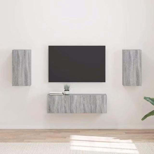 Set di Mobiletto da TV a Parete 4 pz-Credenza per TV sospesa Grigio Sonoma 359259