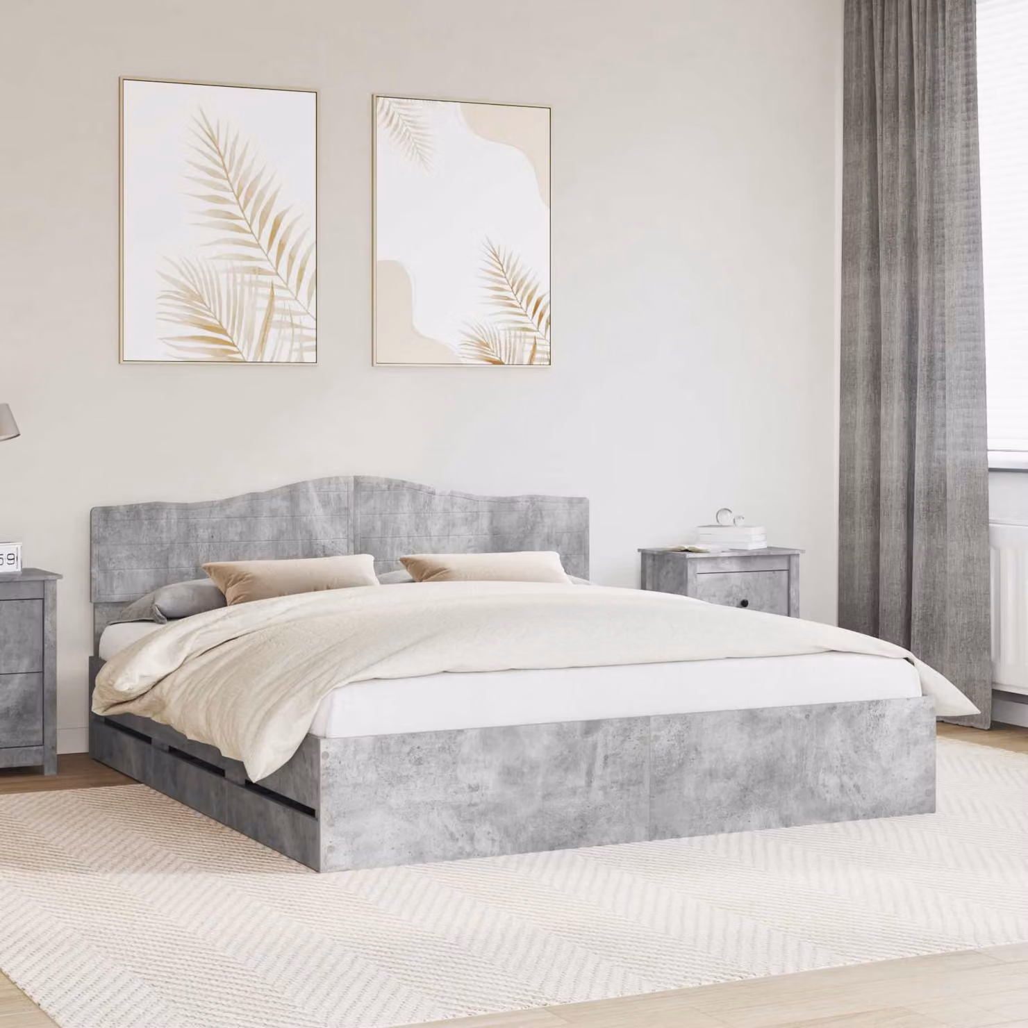 Struttura del letto con cassetto vidaXL in legno ingegnerizzato, Grigio, L: 180 cm, P: 200 cm, H: 206 cm