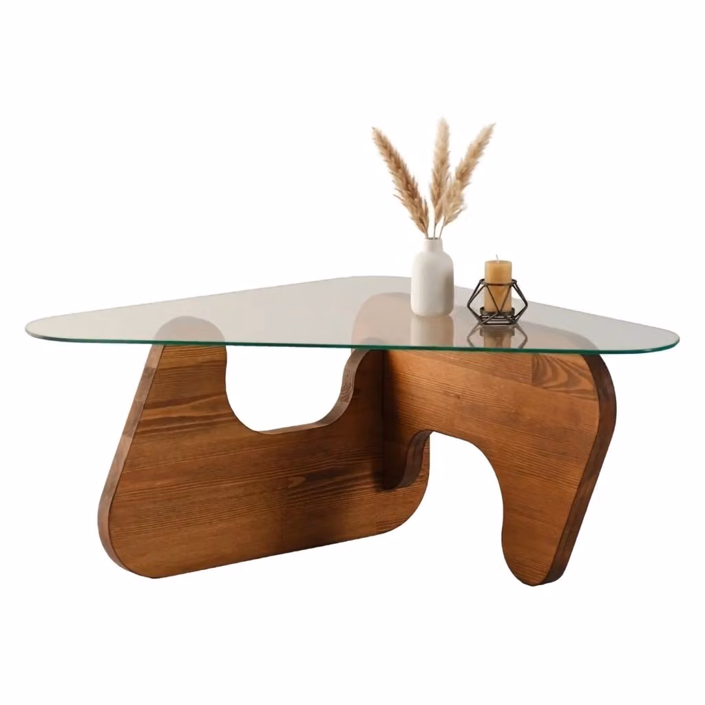 Tavolino da salotto DMORA Volpiano con piano in vetro trasparente e struttura in legno marrone, L 86 cm x P 66 cm x H 36 cm – 2