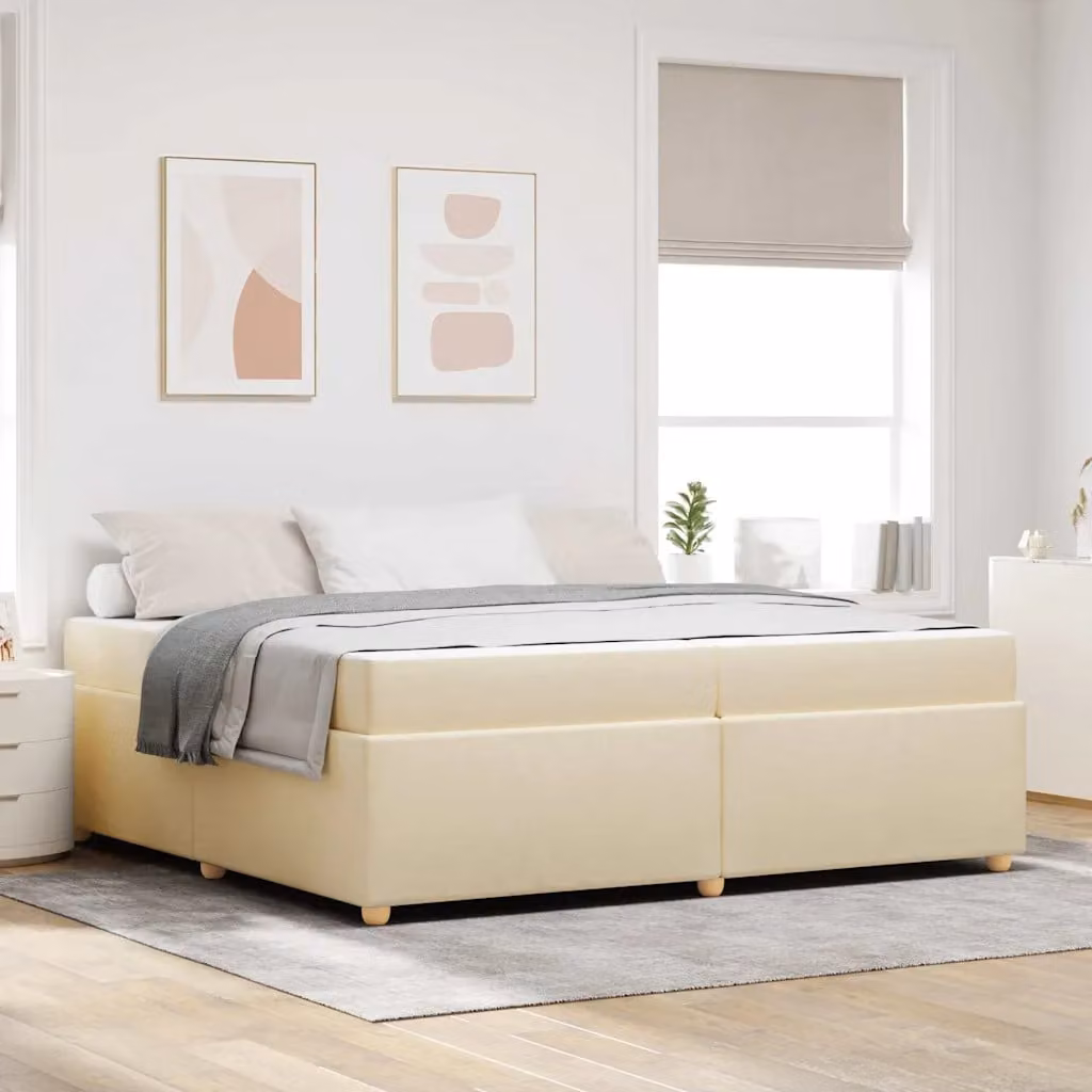 vidaXL Struttura letto con materasso in tessuto beige e legno, L/P: 200 x 200 cm
