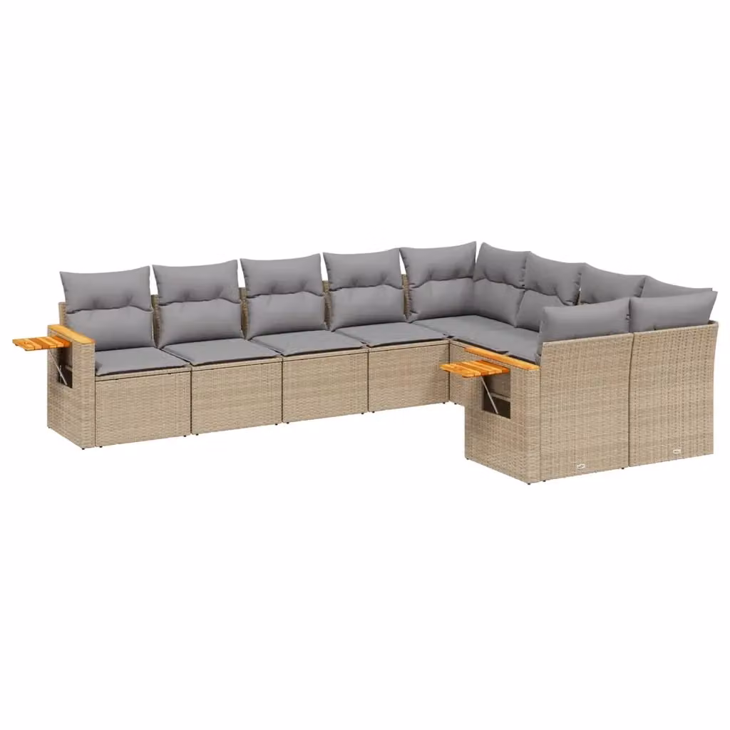 Set Divano da Giardino Moderno VIDAXL in Polyrattan Beige con Cuscini 9 Pezzi – 2