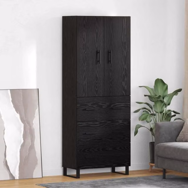 Credenza 2 pz-Set di 2 Buffet-Armadio da cucina Rovere Nero Legno Stratificato e Vetro 203496