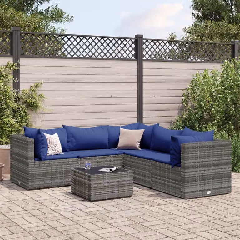 Maison Exclusive - Set Divani da Giardino 6 pz con Cuscini in Polyrattan Grigio
