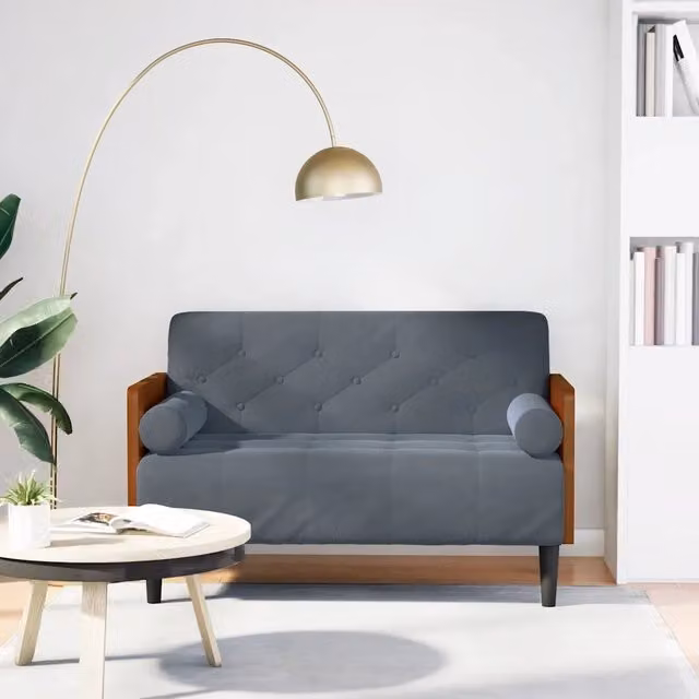 Divanetto vidaXL in velluto grigio con cuscini, L: 116 cm, P: 74,5 cm, H: 68 cm