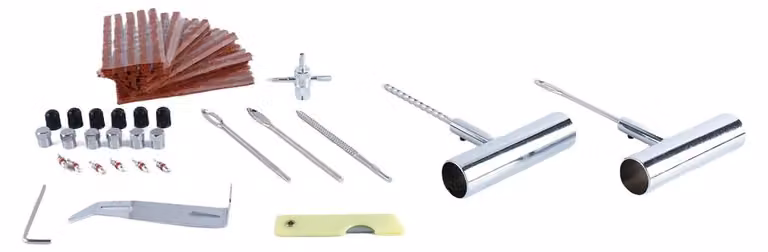 Kit di riparazione pneumatici per auto, composto da 58 pezzi, completo di custodia e attrezzi