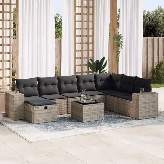 Set Divano da Giardino 9 pz con Cuscini Grigio in Polyrattan 3325746