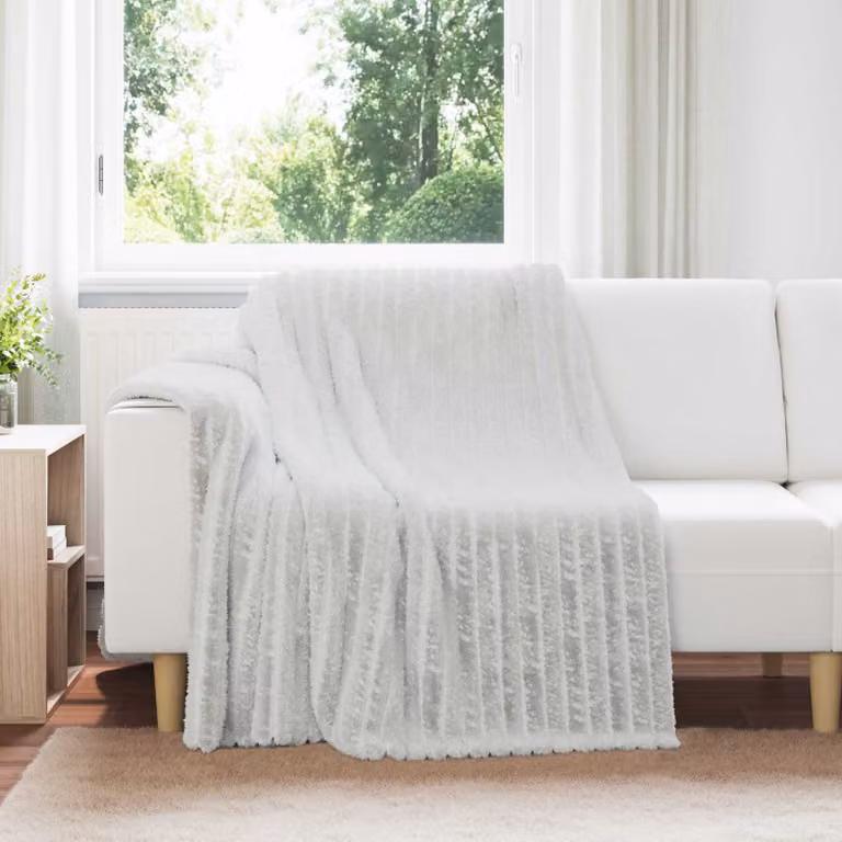 Set di 6 coperte in pile vidaXL grigie e bianche L 200 cm x P 150 cm