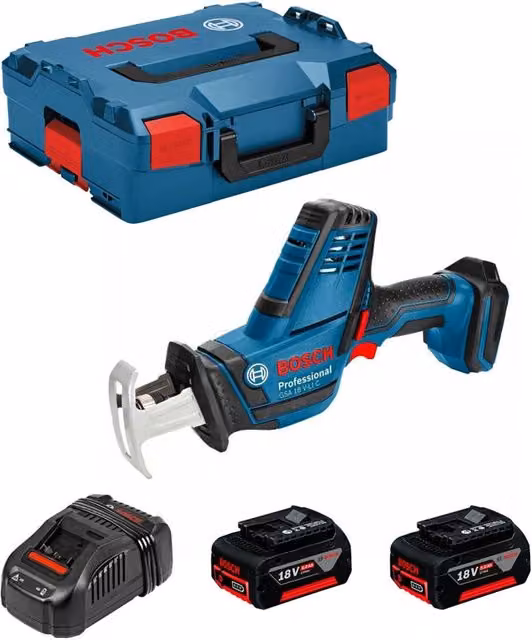 Sega Universale Bosch GSA 18 V-LI C con 2 batterie da 5,0 Ah, caricabatterie GAL1880CV e L-Boxx 136 – 1