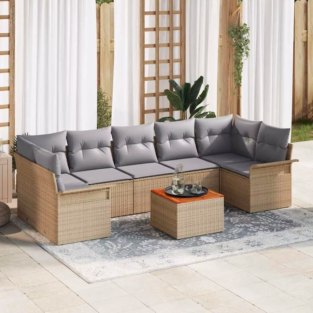 Set Divano da Giardino a L vidaXL in Polyrattan Beige con Cuscini e Tavolino da Esterno – 1