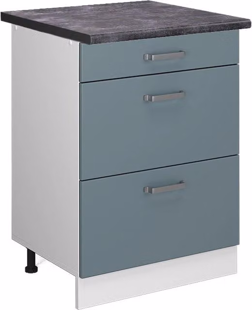 Mobiletto base per cucina R-Line Grigio-blu/Bianco 60 cm con cassetti, PL Antracite Vicco