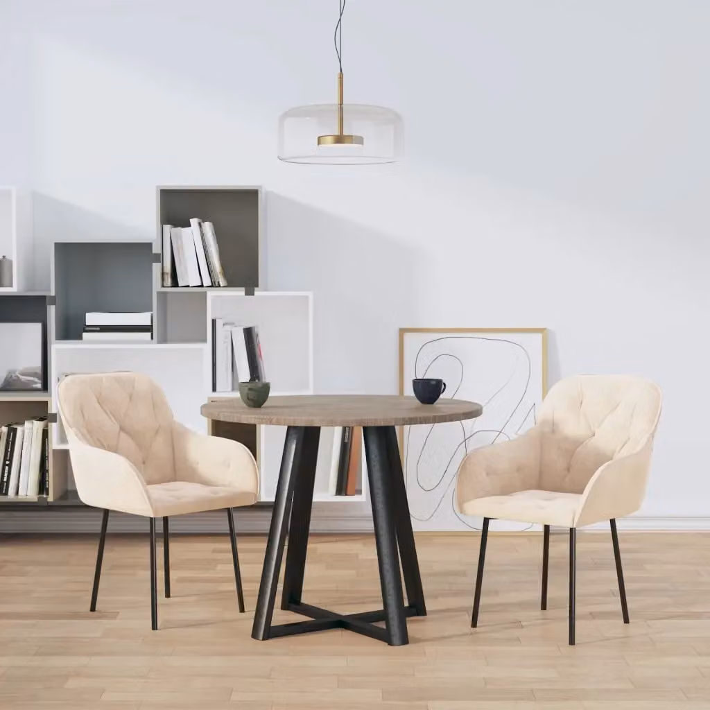 Set di 2 sedie da pranzo moderne in velluto beige con braccioli e struttura in metallo per cucina e soggiorno – 2