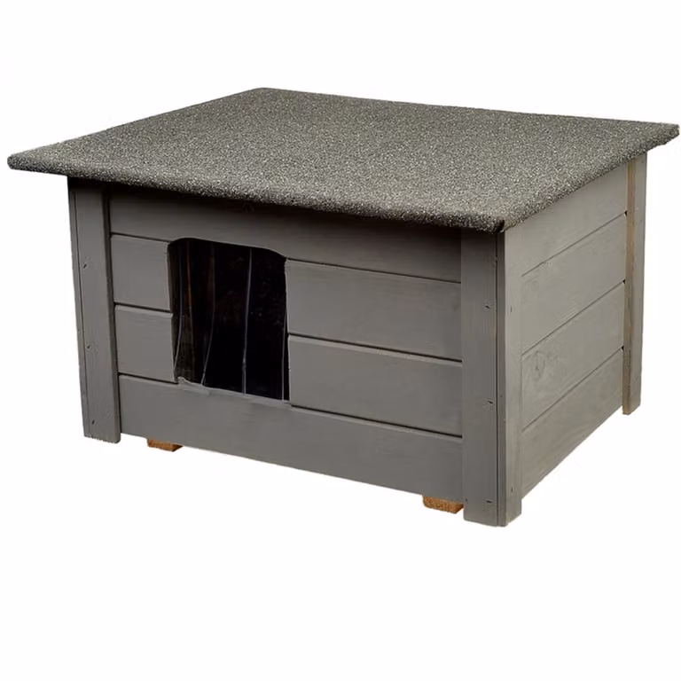 WOODOK Casetta per gatti da esterno in legno - Casetta per gatti isolata per giardino o patio - Casetta per animali da esterno, 54 x 39 x 34 cm (grigio, gatti