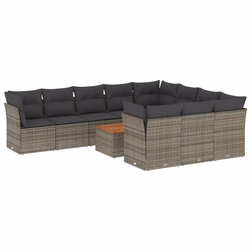 vidaXL Set Divani da Giardino 11 pz a Forma a L in Polyrattan Grigio con Cuscini e Tavolino da Esterno – 2